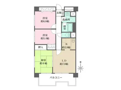 ブリーゼ北久里浜(3LDK/6階)の間取り写真