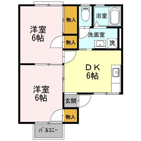 セジュールビオレット(2DK/1階)の間取り写真