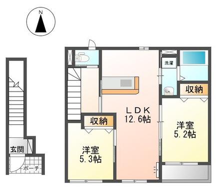 サバービア・2(2LDK/2階)の間取り写真