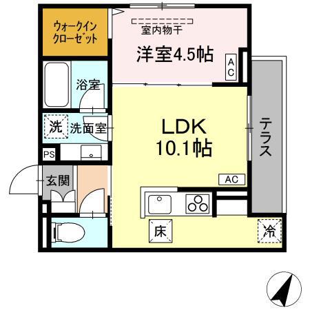 アセット-コート立川上砂町5丁目 B棟(1LDK/1階)の間取り写真