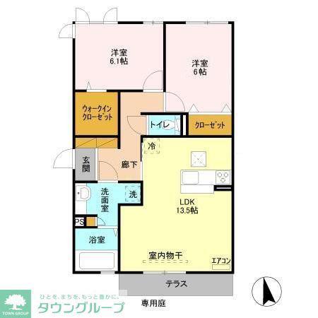 エスポワール B棟(2LDK/1階)の間取り写真