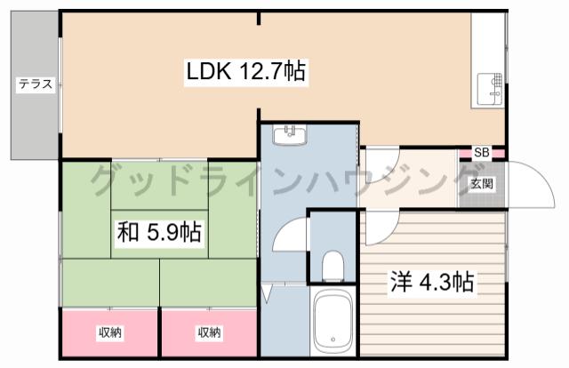 ガーデンハイツ緑ヶ丘D(2LDK/2階)の間取り写真