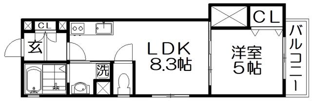 クリエオーレ牧野本町(1LDK/2階)の間取り写真