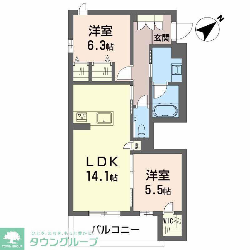 ヒューゲル(2LDK/2階)の間取り写真