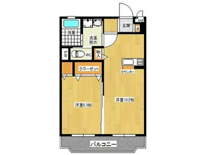 コントレール神栖(1LDK/3階)の間取り写真