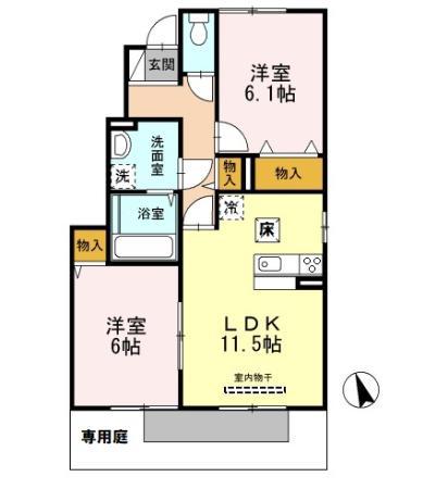 セジュールアカネA(2LDK/1階)の間取り写真
