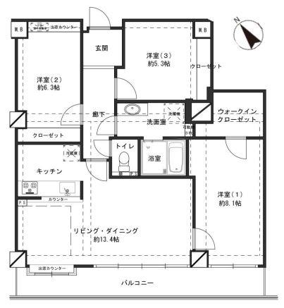 サバービアシティ21 B棟(3LDK/2階)の間取り写真