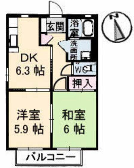 ラウンド・ヒルズ(2DK/1階)の間取り写真