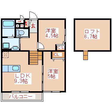 SPAZIO東郷(2LDK/2階)の間取り写真