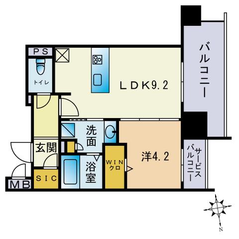 デュ・レジア大濠(1LDK/4階)の間取り写真