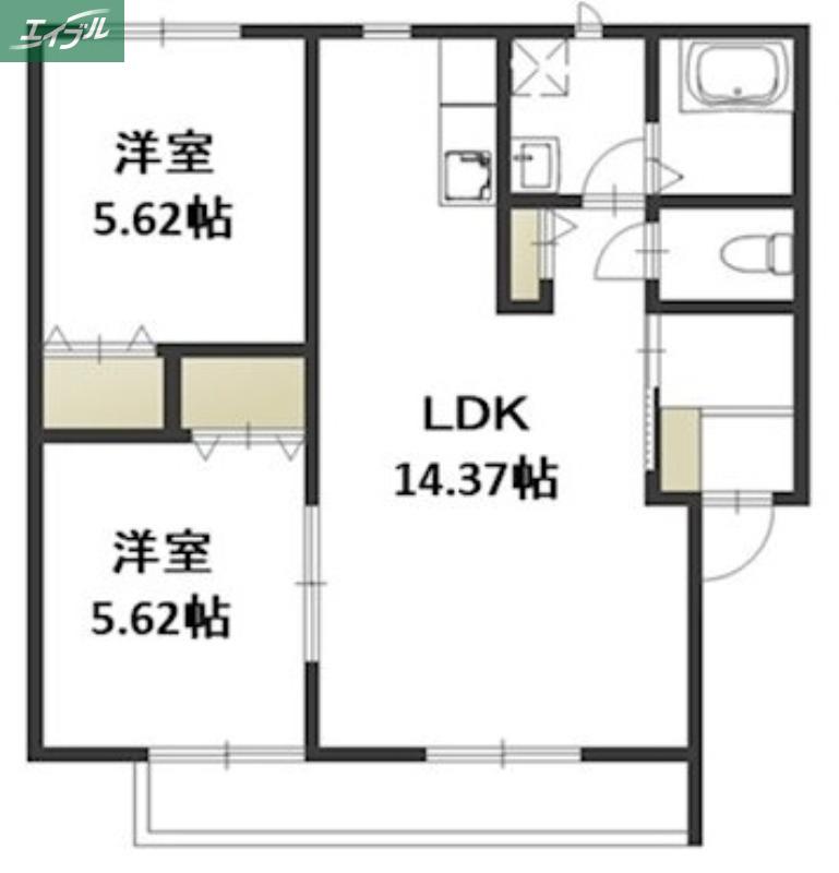 サンパティオ大福II(2LDK/2階)の間取り写真