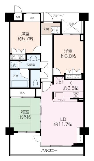 マイキャッスル湘南逗子サンヴェローナ参番館(3LDK/6階)の間取り写真