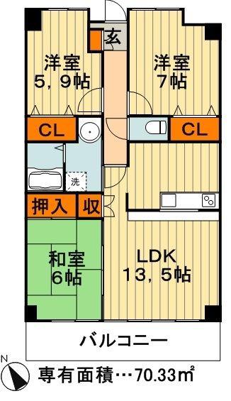 フレラヴィーヌ北本町(3LDK/2階)の間取り写真