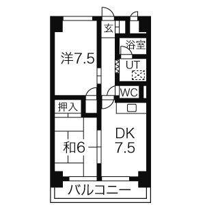 コスモハイム七番町(2DK/5階)の間取り写真