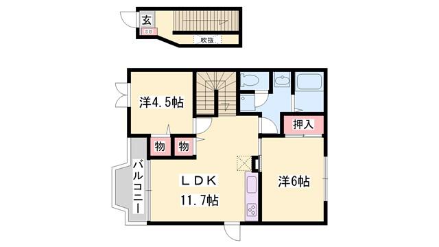 リバティさつき B棟(2LDK/2階)の間取り写真