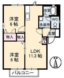 ロンクー II(2LDK/2階)の間取り写真