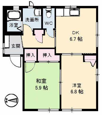 クレール(2DK/1階)の間取り写真