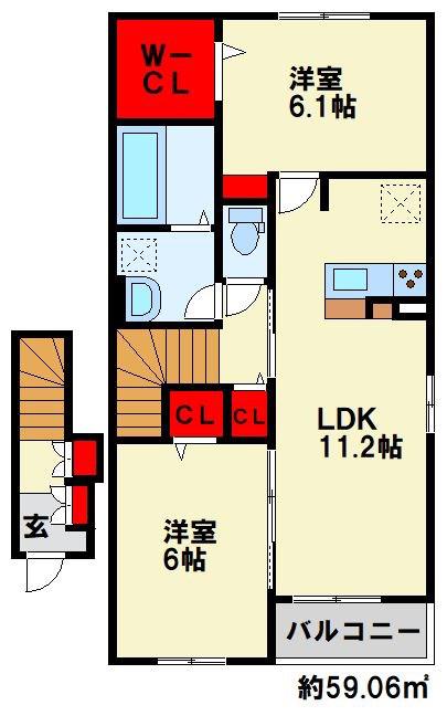 コスモス K(1LDK/2階)の間取り写真