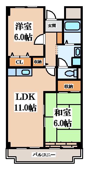 ハイツクレセント(2LDK/3階)の間取り写真