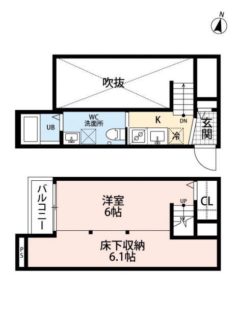 CREA南熊本(ワンルーム/2階)の間取り写真