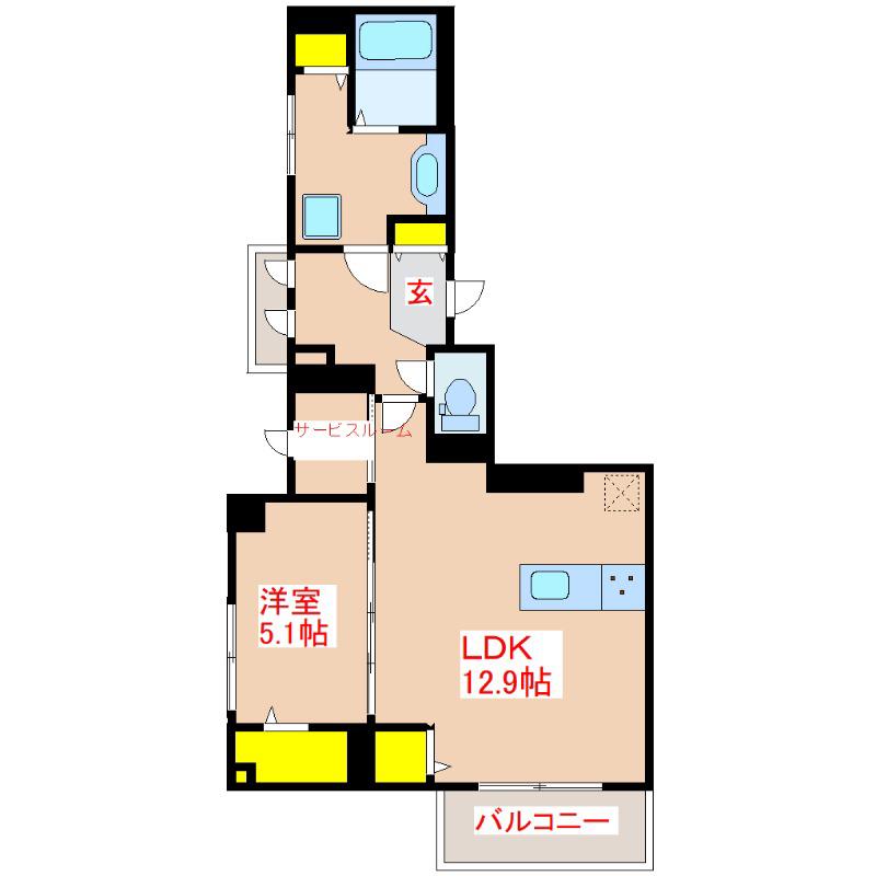 ガーデンコート武町(1SLDK/2階)の間取り写真