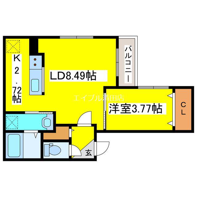 ウェルズビレッジ(1LDK/3階)の間取り写真