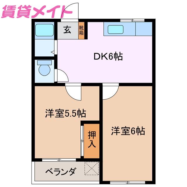 サンリッチ生桑(2DK/2階)の間取り写真