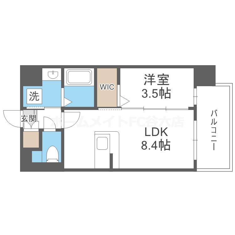 LUXE玉造南(1LDK/1階)の間取り写真