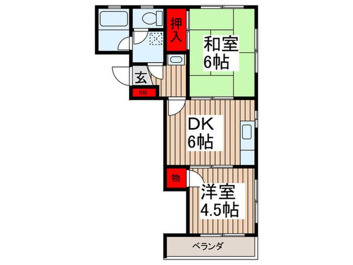 メゾンロワール(2DK/1階)の間取り写真