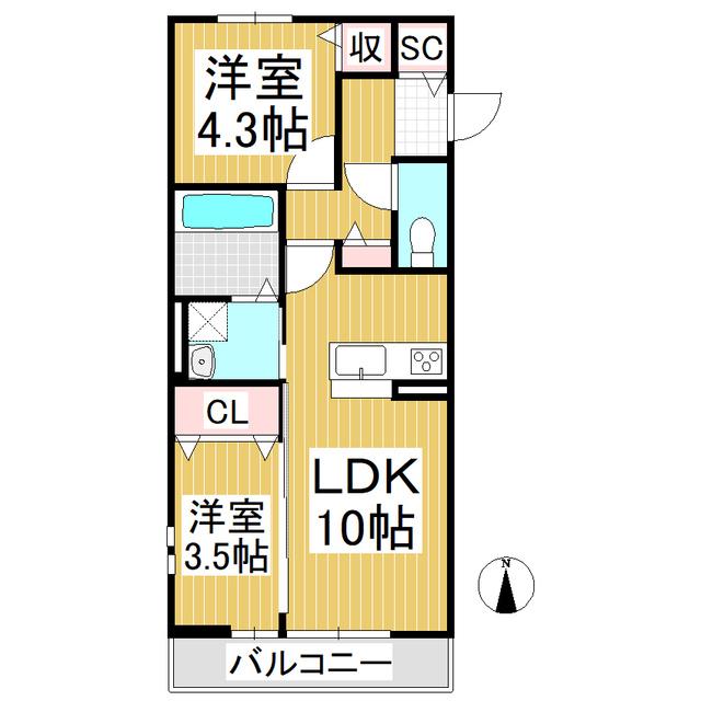 インテリジェント高田(1SLDK/2階)の間取り写真