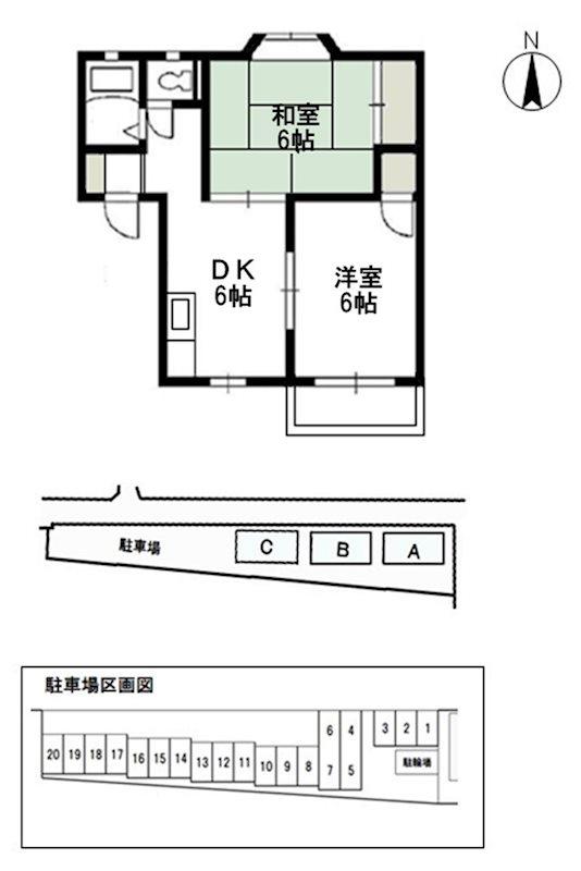 サンライズ平野 C(2DK/2階)の間取り写真