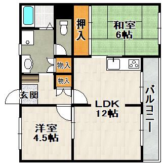 プランドール宝塚(2LDK/3階)の間取り写真