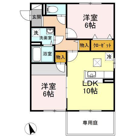 ソレーユ布師田(2LDK/1階)の間取り写真