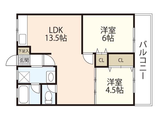 フレシール若草(2LDK/5階)の間取り写真