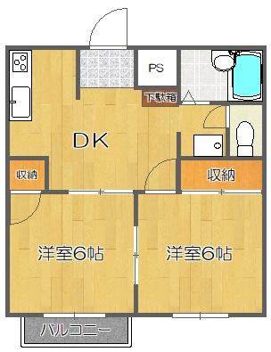 エトランゼII(2DK/2階)の間取り写真
