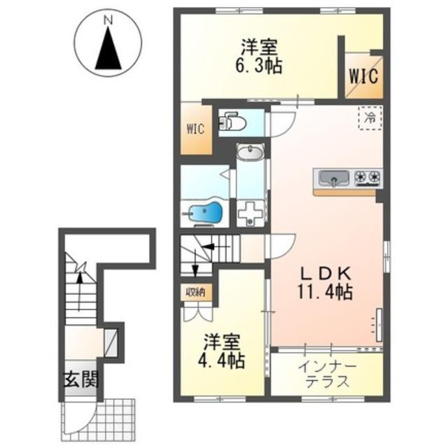 松原市丹南アパートII期(2LDK/2階)の間取り写真
