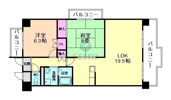 ローレル西緑丘(2LDK/4階)の間取り写真