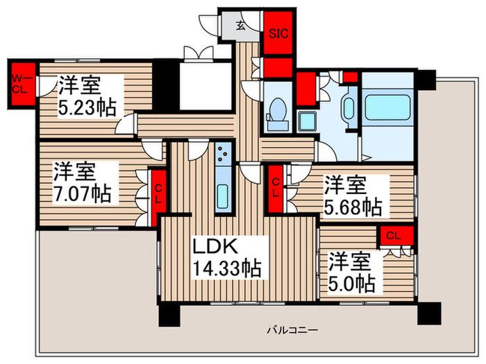 リボンシティコミュニティ(4LDK/11階)の間取り写真