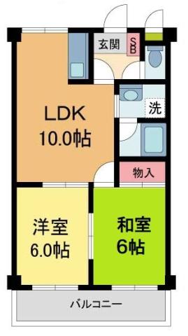 甲陽園ローズハイツ(2LDK/1階)の間取り写真