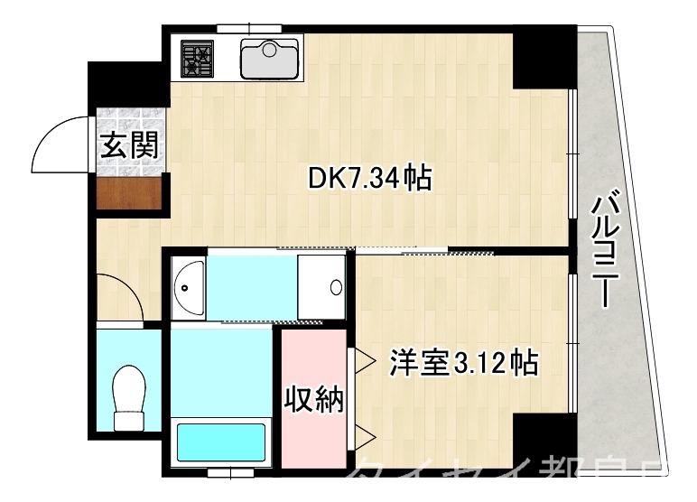 エクセレント大阪城公園(1DK/4階)の間取り写真