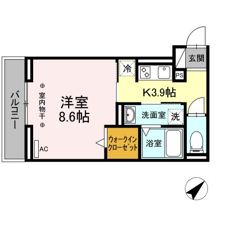 ファルトゥーナ B(1K/3階)の間取り写真