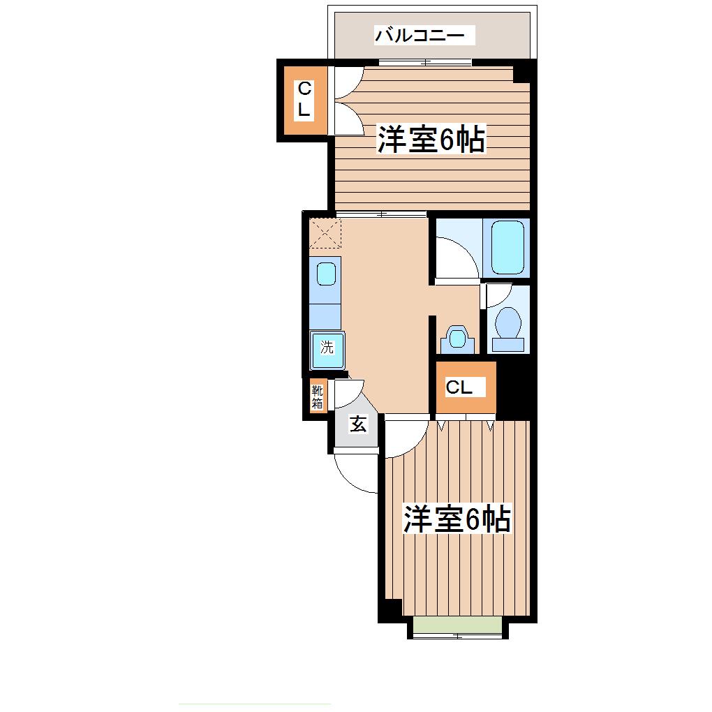パートナー旭ヶ丘(2DK/2階)の間取り写真