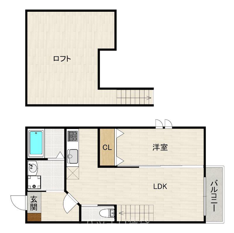 アンピオ姪浜伍番館(1LDK/2階)の間取り写真