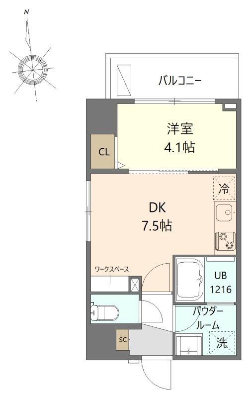 マイシティ厚木中町(1DK/5階)の間取り写真