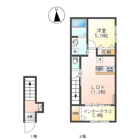 プラシッド ピュール(1LDK/2階)の間取り写真