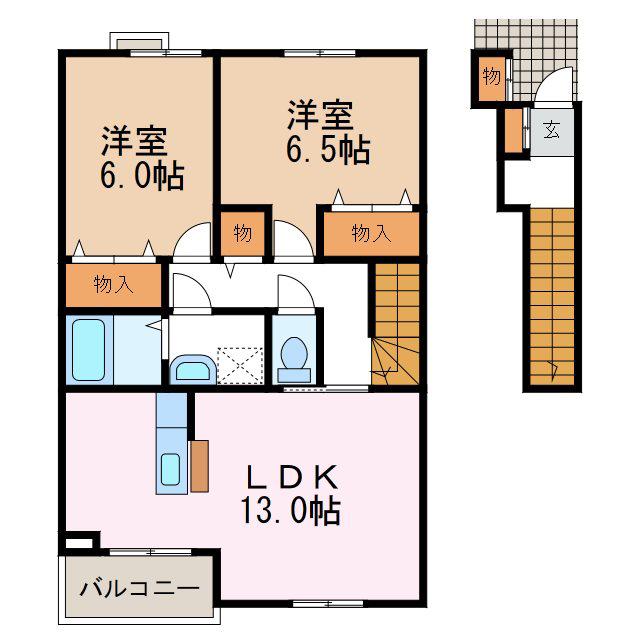 メルヴェイユー・レイメイ(2LDK/2階)の間取り写真