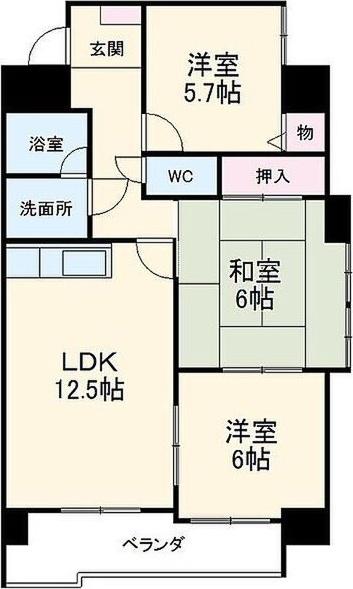 スリーシャイン大磯(3LDK/6階)の間取り写真