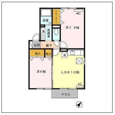 サンクスもえぎ A(2LDK/1階)の間取り写真