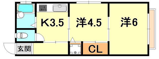 ルシャンテ・須磨川上(2K/2階)の間取り写真