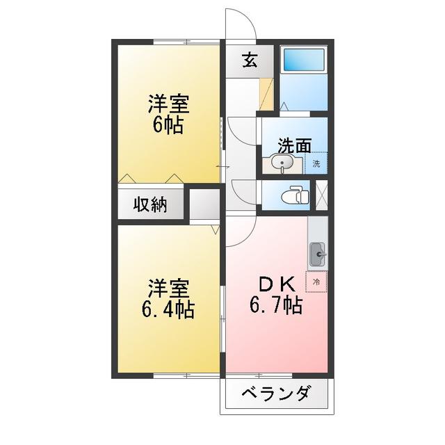 ウエストヒルズ船江山(2DK/2階)の間取り写真